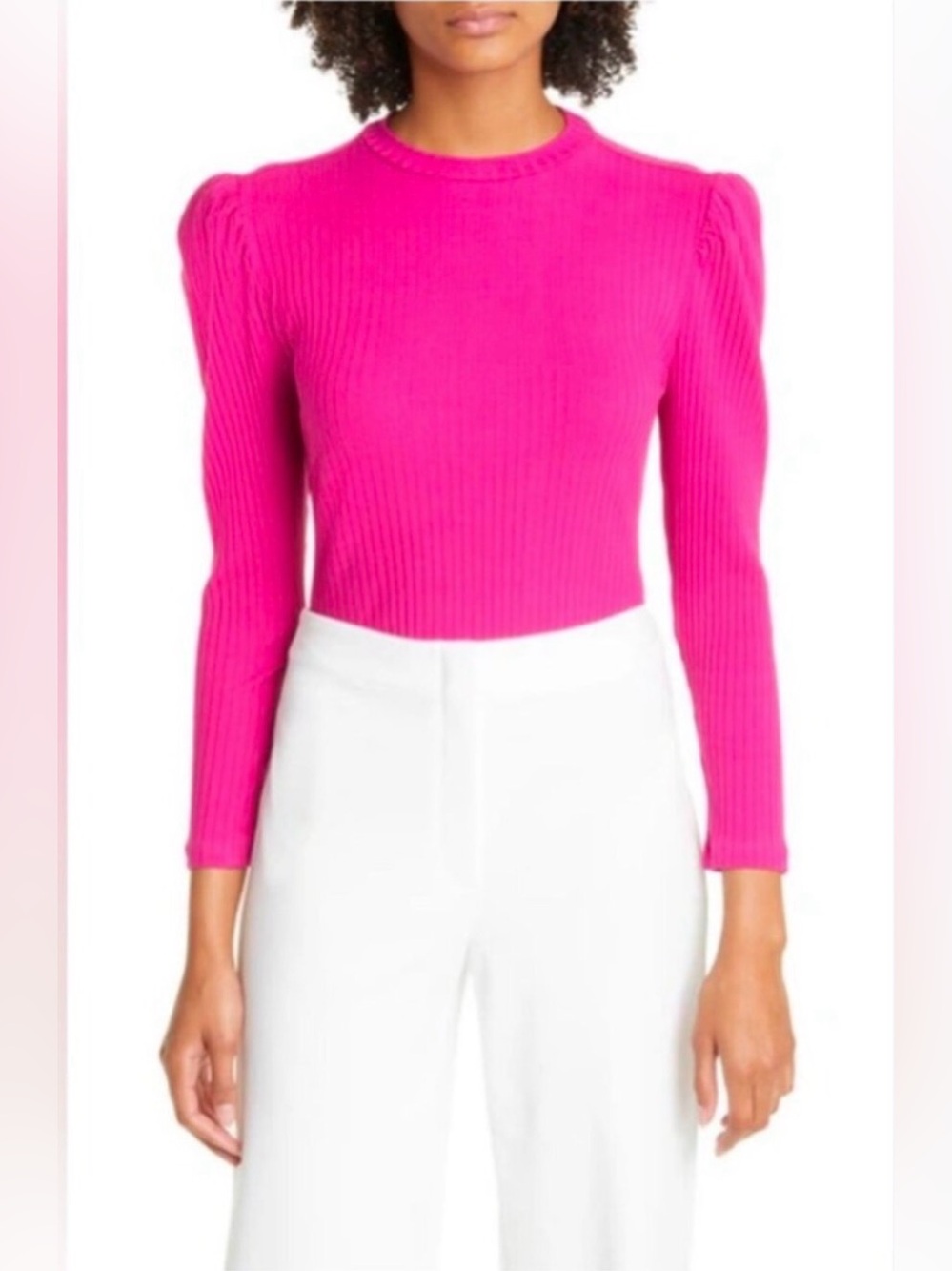 Farm Rio Fuchsia Scoop Neck Ribbed Long Sleeve Bodysuit, Size Small - Picture 2 of 8